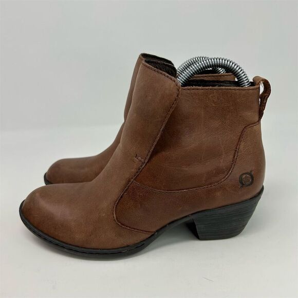 Born Tati Women's Brown Leather Pull On Ankle Boots Size 6.5 Casual Comfort - Picture 7 of 14